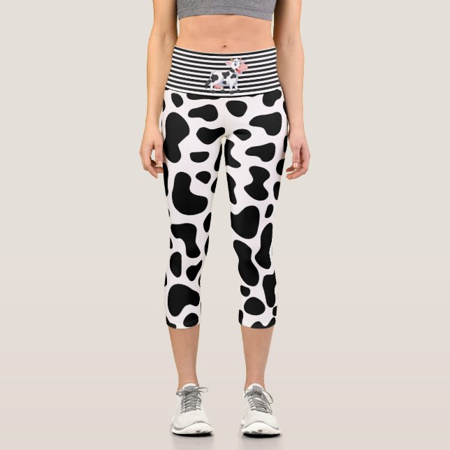 Leggings Capri manchas blancas negras de vaca, piernas de capri (Anverso)