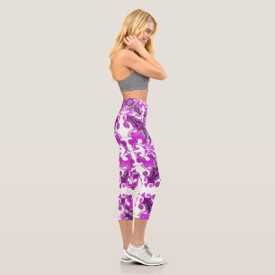 Leggings Capri Mandalá abstracto rosa, espiral de mariposa psicod