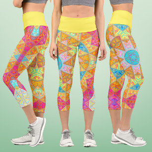 Leggings Capri Mandala amarilla rosa y azul