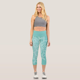Leggings Capri Mandala azul turquesa y blanca
