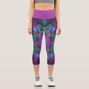 Leggings Capri Mandala Del Centro Colorido Arte Fractal Con Rosa