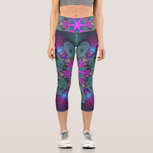 Leggings Capri Mandala Del Centro Colorido Arte Fractal Con Rosa