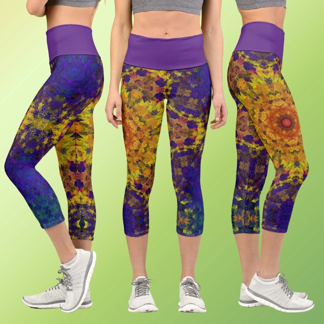 Leggings Capri Mandala digital amarillo azul y púrpura (Subido por el creador)