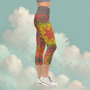 Leggings Capri Mandala digital Amarillo rojo y negro