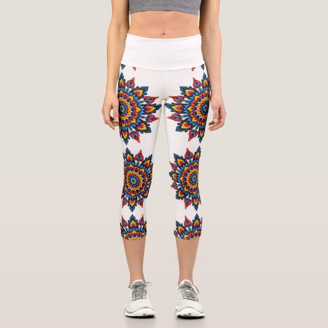 Leggings Capri Mándala en blanco (Anverso)