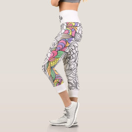 Leggings Capri Mandala franjas blancas y negras + coloridas diver