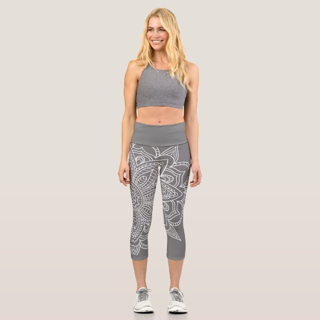 Leggings Capri Mandala gris y blanco Yoga Capri (Anverso)