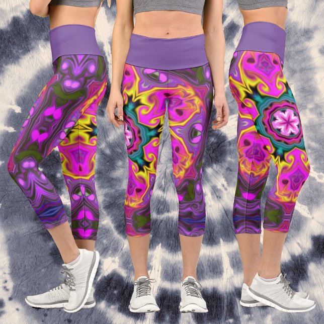 Leggings Capri Mandala psicodélica flor rosa azul y amarillo (Subido por el creador)