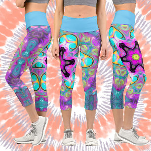 Leggings Capri Mandala psicodélica flor rosa azul y amarillo