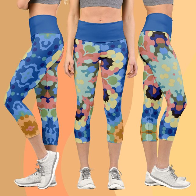 Leggings Capri Mandala retro Flor azul rosa y amarillo (Subido por el creador)