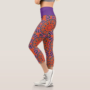 Leggings Capri Mandala Retro Naranja Psicodelic Leñones de yoga