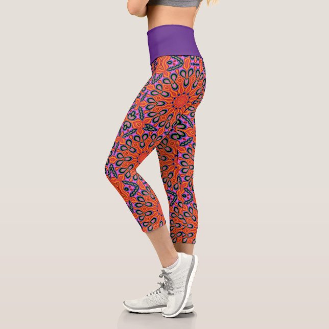 Leggings Capri Mandala Retro Naranja Psicodelic Leñones de yoga (Izquierda)
