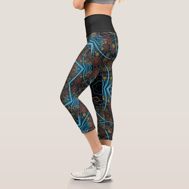 Leggings Capri Mandala Rosette Boho Patrón de Dandy estilo bohemi (Izquierda)