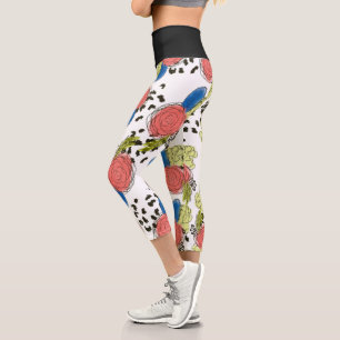 Leggings Capri Mano de queso dibujó Doodles Florales