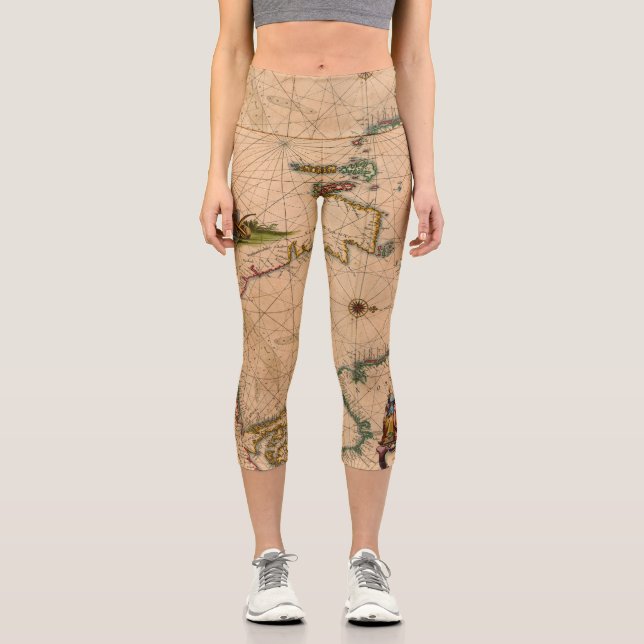 Leggings Capri Mapa antiguo antiguo inspirado (1) (Anverso)