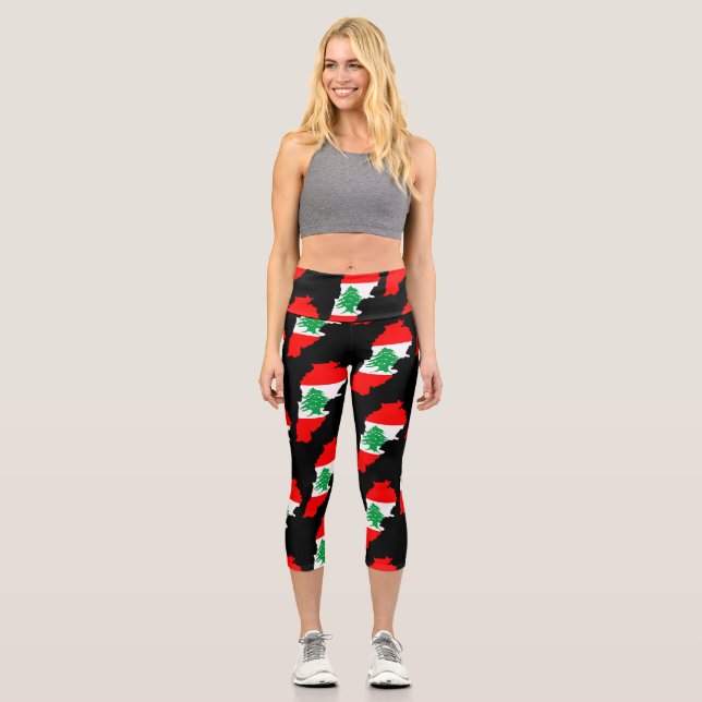 Leggings Capri Mapa del Líbano con bandera (Anverso)