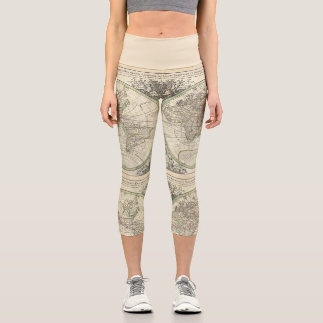 Leggings Capri Mapa del mundo antiguo francés del siglo XVII HWC (Anverso)