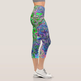 Leggings Capri Marble Lime Green y Purple Resumen Swirt Retro