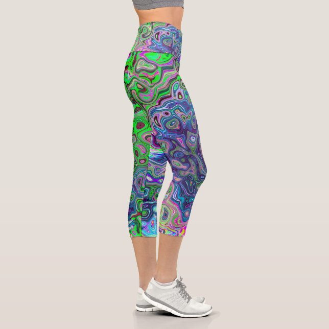 Leggings Capri Marble Lime Green y Purple Resumen Swirt Retro (Derecha)