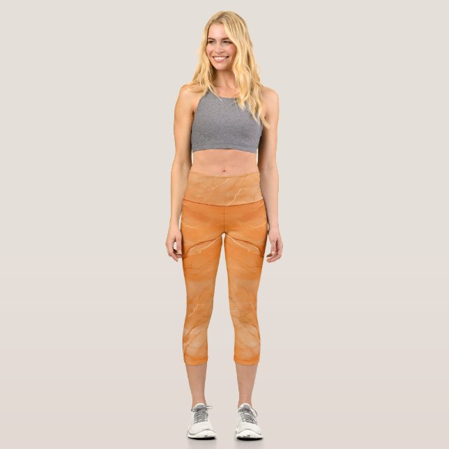 Leggings Capri Marble Naranja de impresión a color hermoso (Anverso)