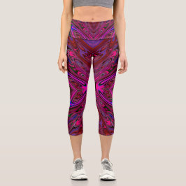Leggings Capri Mariposa abstracta rosa caliente, rojo y azul aluc