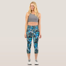 Leggings Capri Mariposa azul abstracta