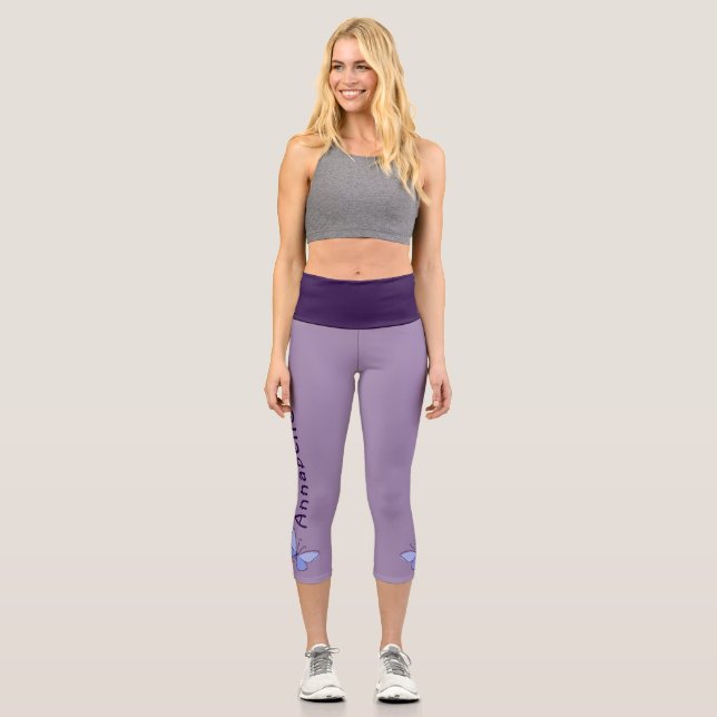Leggings Capri Mariposa azul de bonito - Nombre - Violeta (Anverso)