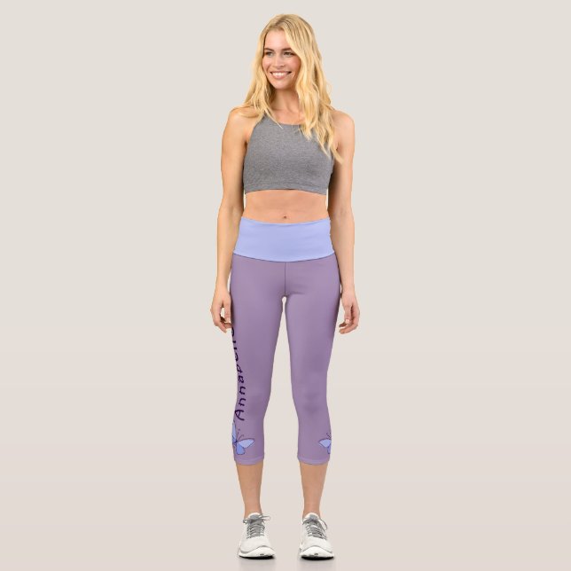 Leggings Capri Mariposa azul - Nombre - Viejo Periwinkle (Anverso)