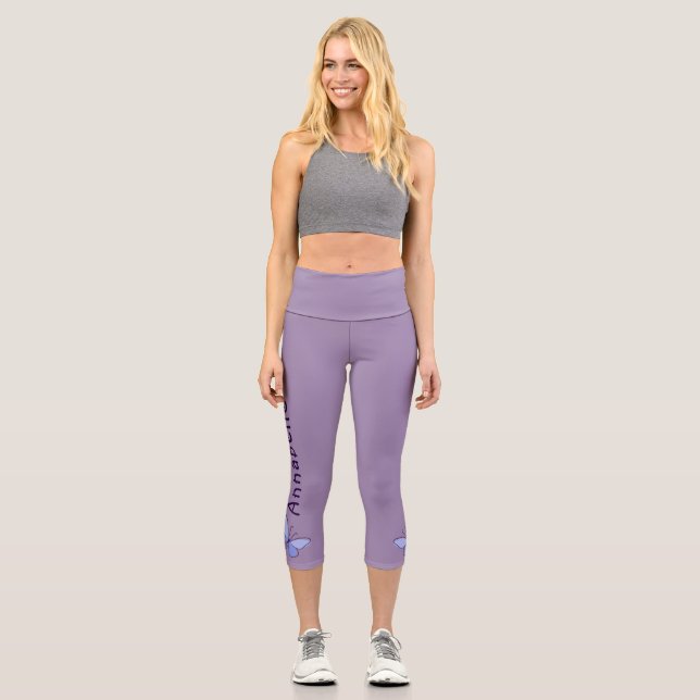 Leggings Capri Mariposa azul - Nombre - Violeta sólida (Anverso)