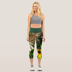 Leggings Capri Mariposa monarca con margaritas