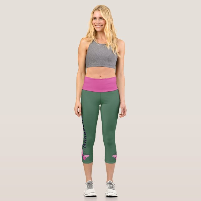 Leggings Capri Mariposa rosa - Nombre - Verde (Anverso)