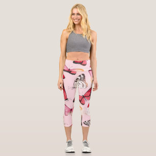 Leggings Capri Mariposa tropical detallada: patrón de cosecha