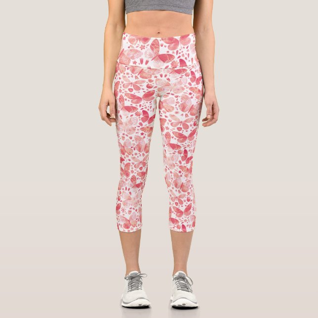 Leggings Capri Mariposas Acuarela Coral Rosa (Anverso)