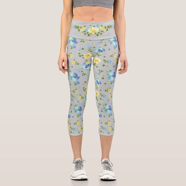 Leggings Capri Mariposas amarillas e iris azules (Anverso)