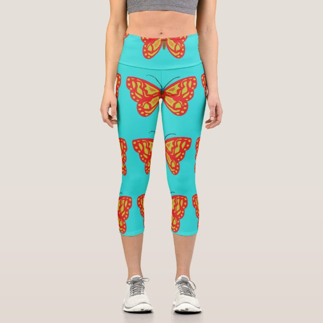 Leggings Capri Mariposas amarillas y Naranjas (Anverso)