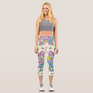 Leggings Capri Mariposas de flores de orquídeas coloradas rosa ac