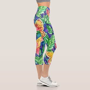Leggings Capri Mariposas dibujadas a mano en la vegetación natura