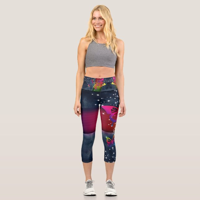 Leggings Capri Mariposas en arbustos (Anverso)