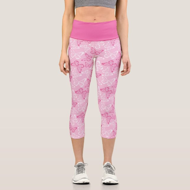 Leggings Capri Mariposas romanas rosas y blancas (Anverso)