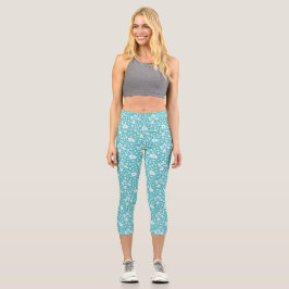 Leggings Capri Mariposas Y Flores En Aqua