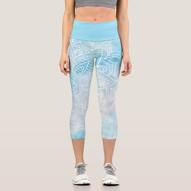 Leggings Capri Mármol azul y Mandala blanca Yoga Capri (Anverso)