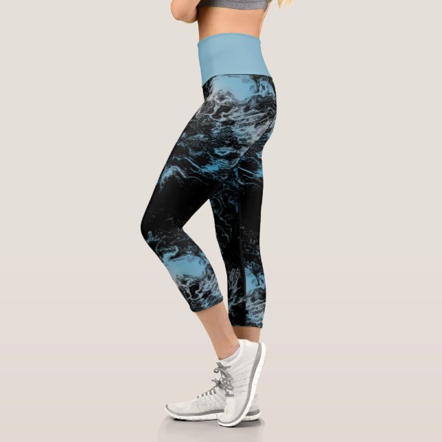 Leggings Capri Mármol azul y negro Resumen (Izquierda)