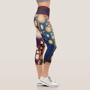 Leggings Capri Mármol de fluido celestial en oro de medianoche