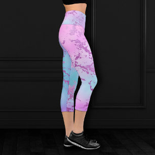 Leggings Capri Mármol de moda Glitzy Glam Violet Purple Blue Om