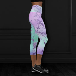 Leggings Capri Mármol de moda | Lavender morado y verde de menta