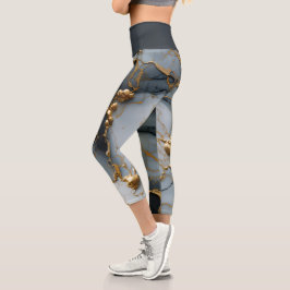 Leggings Capri Mármol Onyx Ahumado con Vetas Doradas