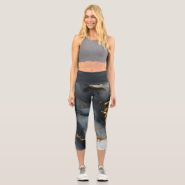 Leggings Capri Mármol Onyx Ahumado con Vetas Doradas