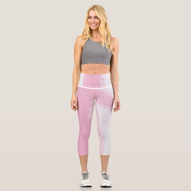 Leggings Capri Mármol rosa Capris de alta Waisted (Anverso)