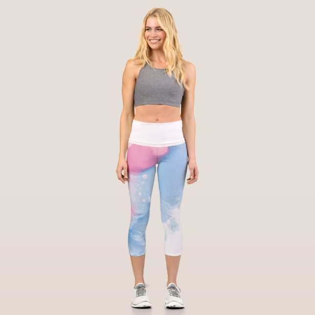 Leggings Capri Mármol rosa Capris de alta Waisted (Anverso)