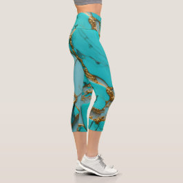 Leggings Capri Mármol Turquesa con Vetas Doradas